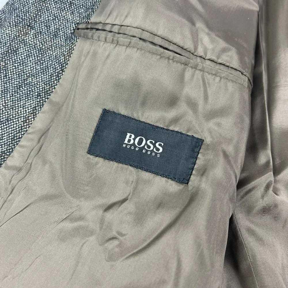 Hugo Boss Black & Tan Woven w/ Orange Check Virgin Wool Einstein Blazer Mens 40R